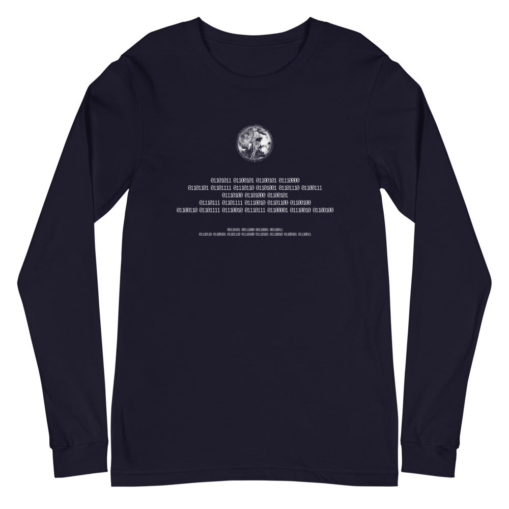 Binary Instructions To Keep Moving The World Forward With Venusian Earth In White on Unisex Long Sleeve T-Shirt
