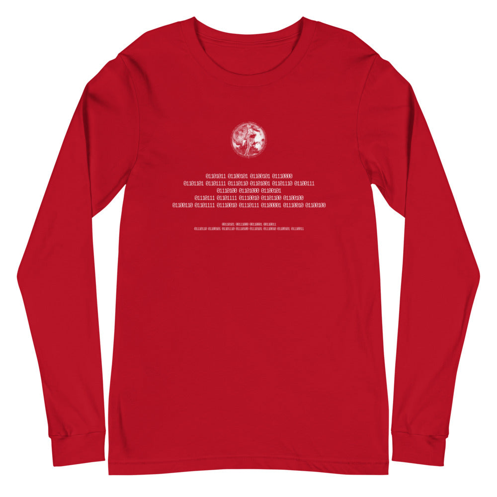 Binary Instructions To Keep Moving The World Forward With Venusian Earth In White on Unisex Long Sleeve T-Shirt