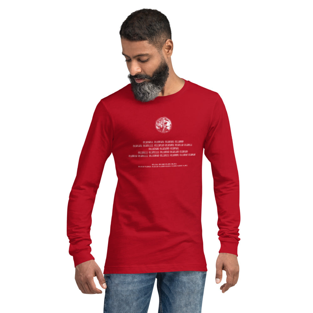 Binary Instructions To Keep Moving The World Forward With Venusian Earth In White on Unisex Long Sleeve T-Shirt