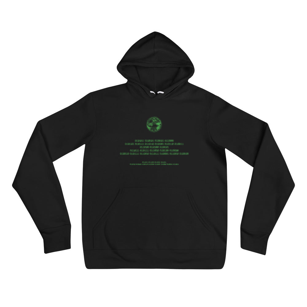 Binary Instructions To Keep Moving The World Forward With Vitruvian Earth In Green on Unisex Premium Fleece Hoodie