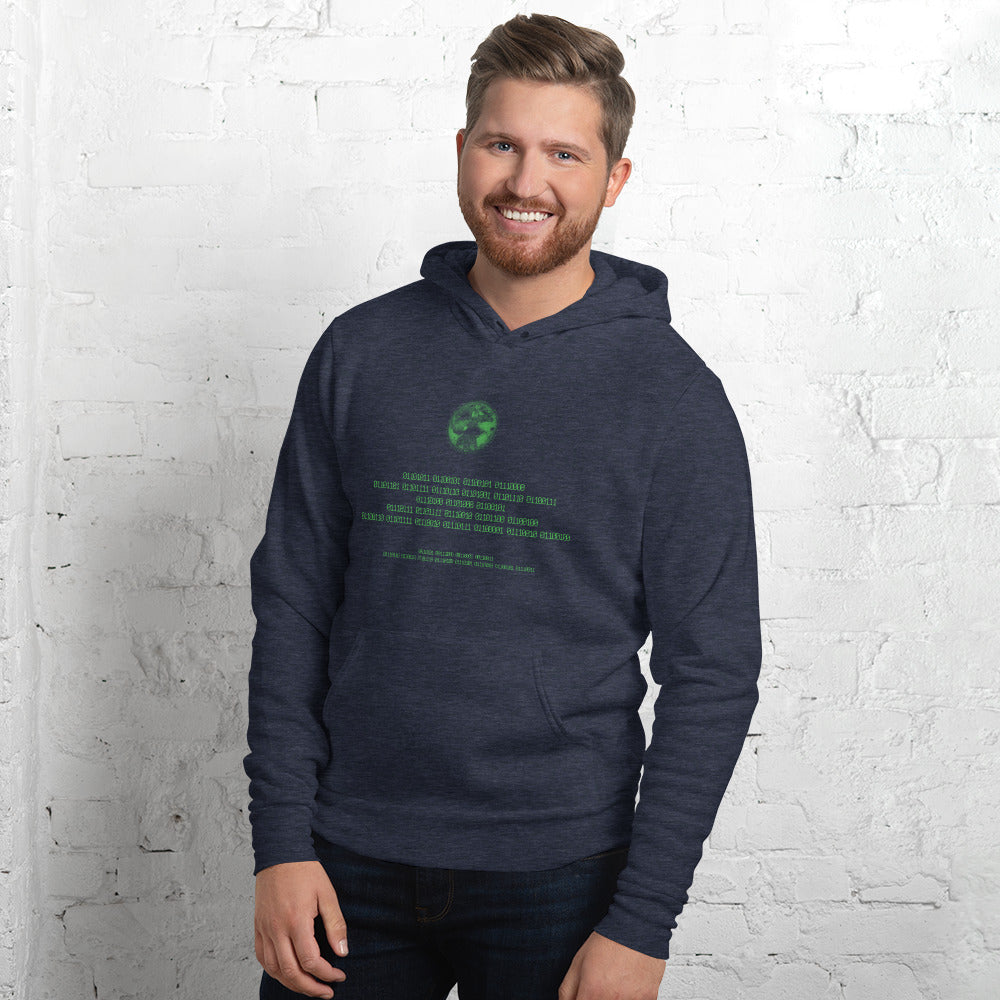 Binary Instructions To Keep Moving The World Forward With Vitruvian Earth In Green on Unisex Premium Fleece Hoodie