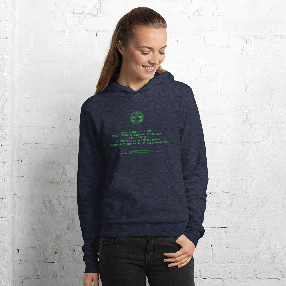 Binary Instructions To Keep Moving The World Forward With Vitruvian Earth In Green on Unisex Premium Fleece Hoodie