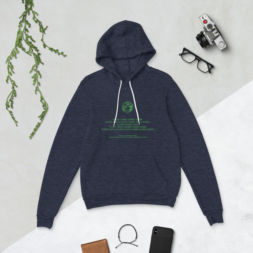 Binary Instructions To Keep Moving The World Forward With Vitruvian Earth In Green on Unisex Premium Fleece Hoodie