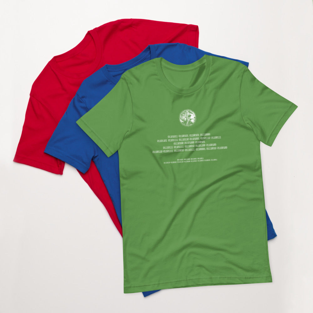 Binary Instructions To Keep Moving The World Forward With Venusian Earth In White on Unisex Premium T-Shirt - 2XL-5XL