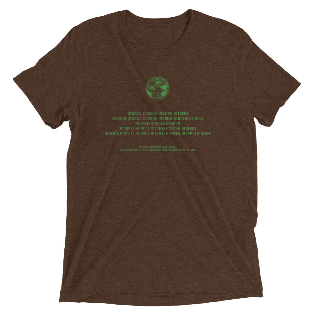 Binary Instructions To Keep Moving The World Forward With Vitruvian Earth In Green on Unisex Tri-Blend Tee Shirt