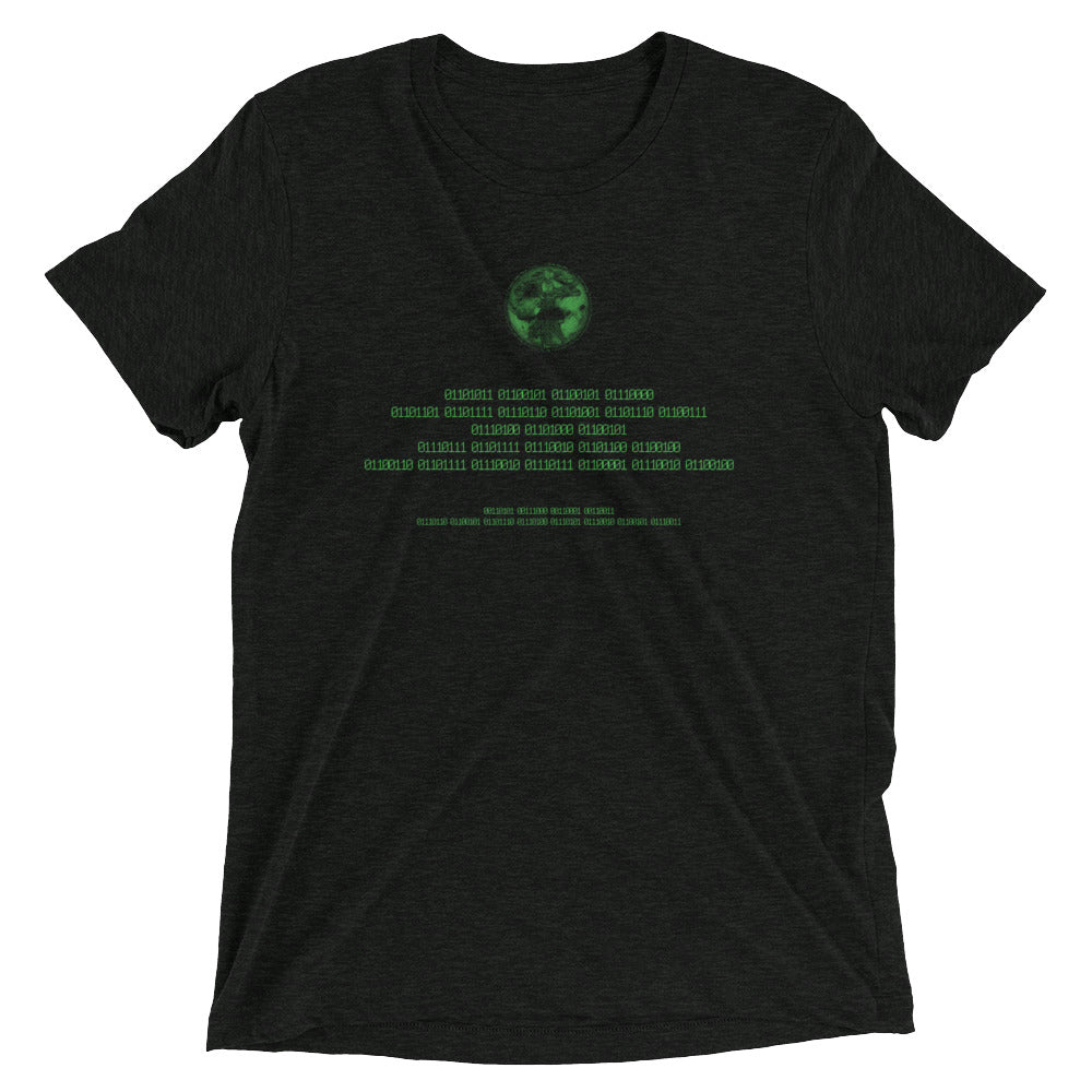 Binary Instructions To Keep Moving The World Forward With Vitruvian Earth In Green on Unisex Tri-Blend Tee Shirt