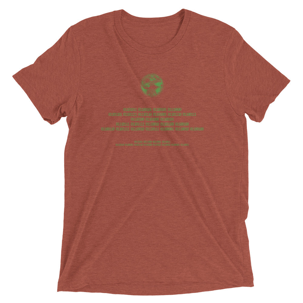 Binary Instructions To Keep Moving The World Forward With Vitruvian Earth In Green on Unisex Tri-Blend Tee Shirt