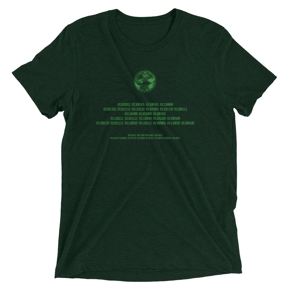 Binary Instructions To Keep Moving The World Forward With Vitruvian Earth In Green on Unisex Tri-Blend Tee Shirt