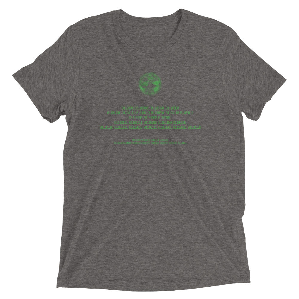 Binary Instructions To Keep Moving The World Forward With Vitruvian Earth In Green on Unisex Tri-Blend Tee Shirt