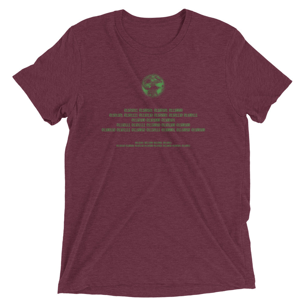 Binary Instructions To Keep Moving The World Forward With Vitruvian Earth In Green on Unisex Tri-Blend Tee Shirt