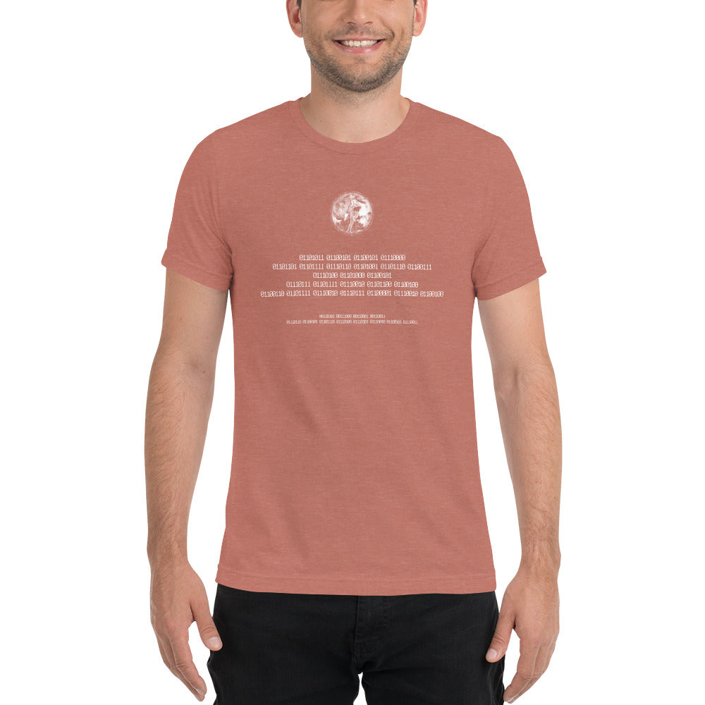 Binary Instructions To Keep Moving The World Forward With Venusian Earth In White on Unisex Tri-Blend Tee Shirt - 2XL-4XL