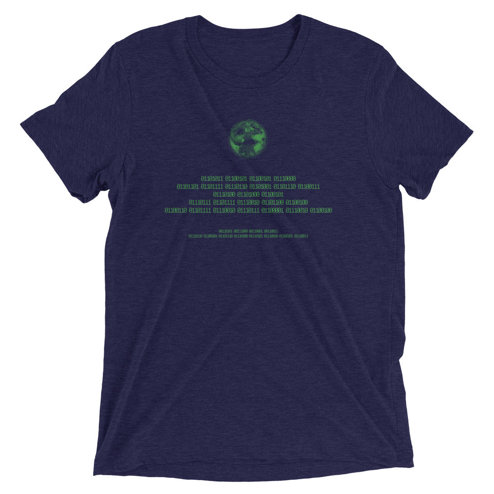 Binary Instructions To Keep Moving The World Forward With Vitruvian Earth In Green on Unisex Tri-Blend Tee Shirt