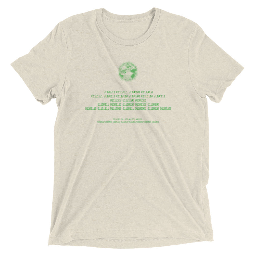 Binary Instructions To Keep Moving The World Forward With Vitruvian Earth In Green on Unisex Tri-Blend Tee Shirt