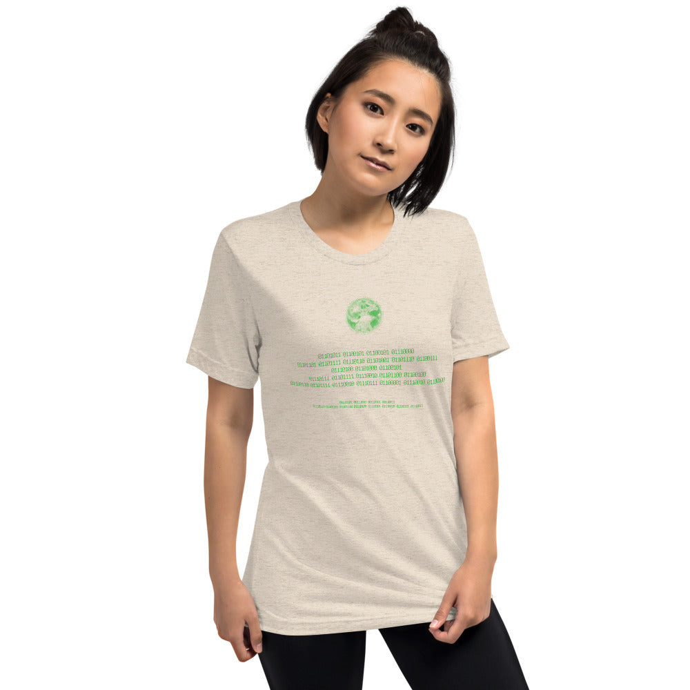 Binary Instructions To Keep Moving The World Forward With Vitruvian Earth In Green on Unisex Tri-Blend Tee Shirt