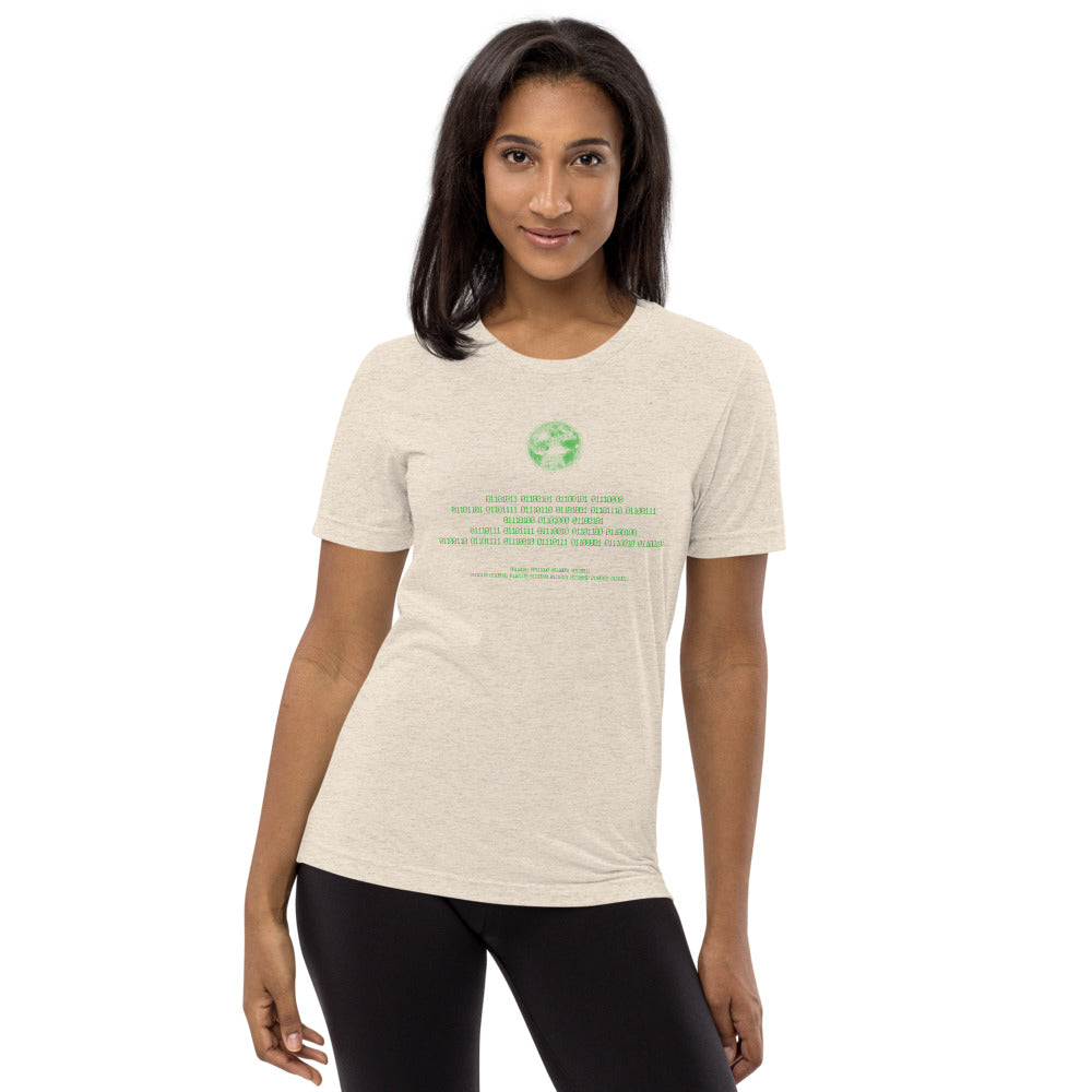 Binary Instructions To Keep Moving The World Forward With Vitruvian Earth In Green on Unisex Tri-Blend Tee Shirt