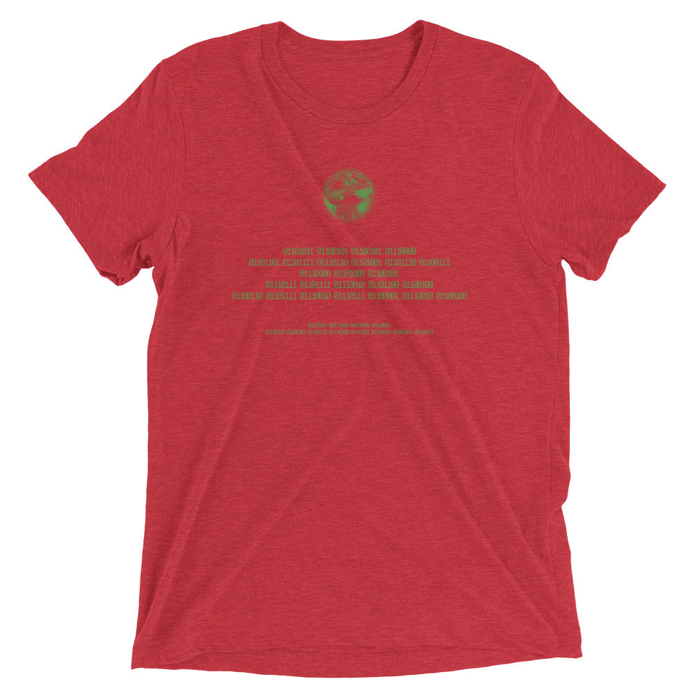 Binary Instructions To Keep Moving The World Forward With Vitruvian Earth In Green on Unisex Tri-Blend Tee Shirt