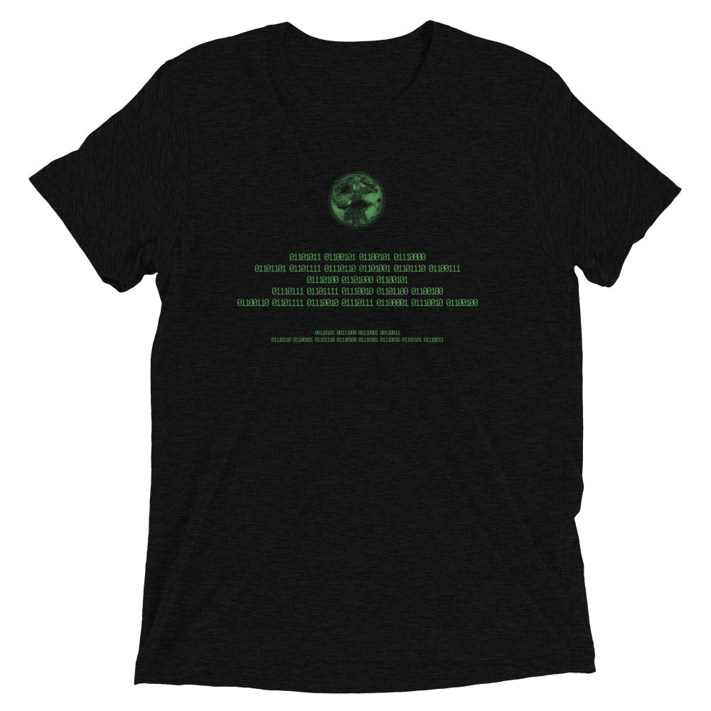 Binary Instructions To Keep Moving The World Forward With Vitruvian Earth In Green on Unisex Tri-Blend Tee Shirt