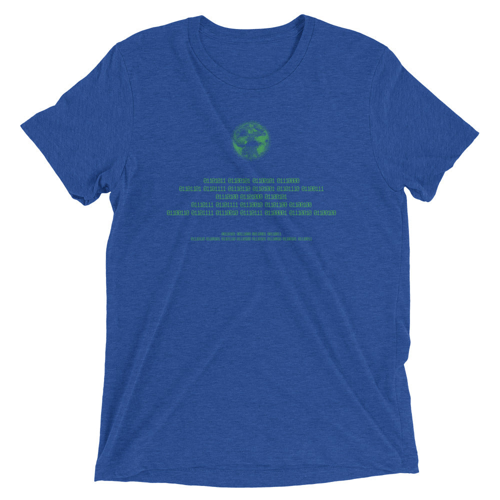Binary Instructions To Keep Moving The World Forward With Vitruvian Earth In Green on Unisex Tri-Blend Tee Shirt