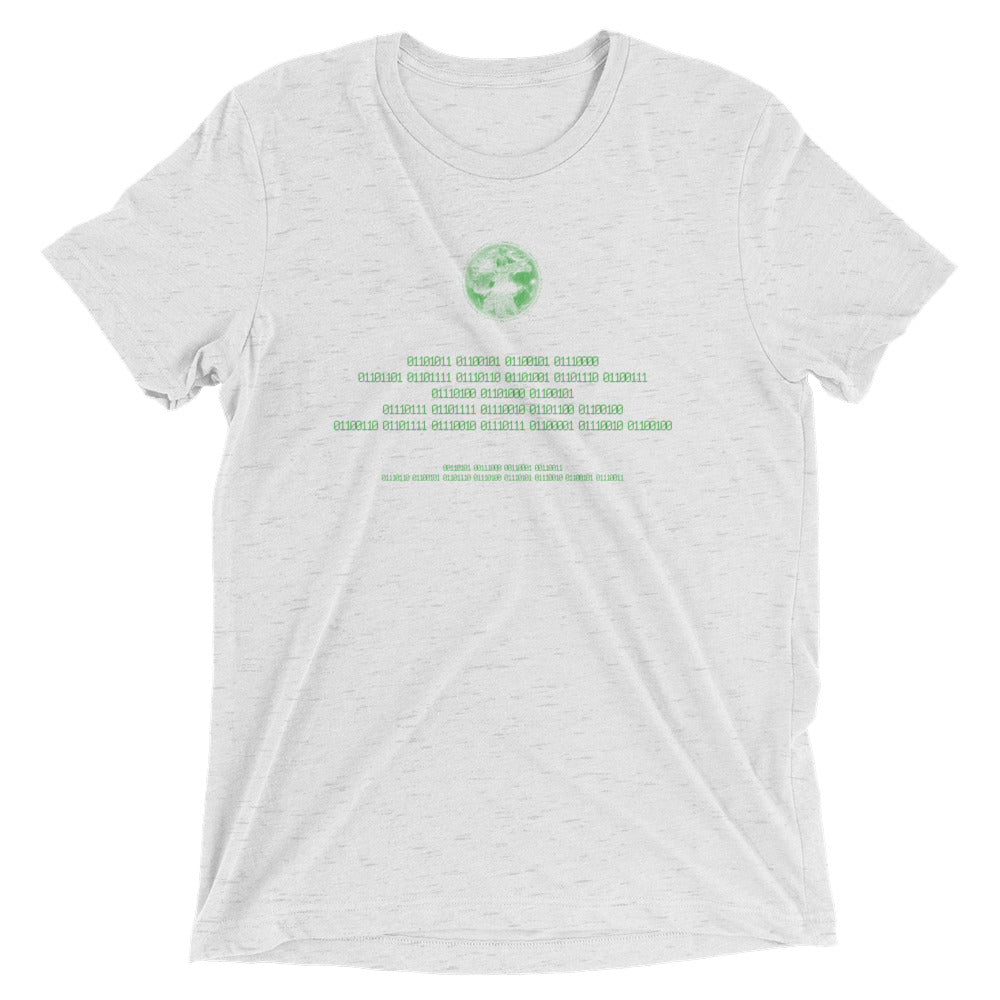 Binary Instructions To Keep Moving The World Forward With Vitruvian Earth In Green on Unisex Tri-Blend Tee Shirt