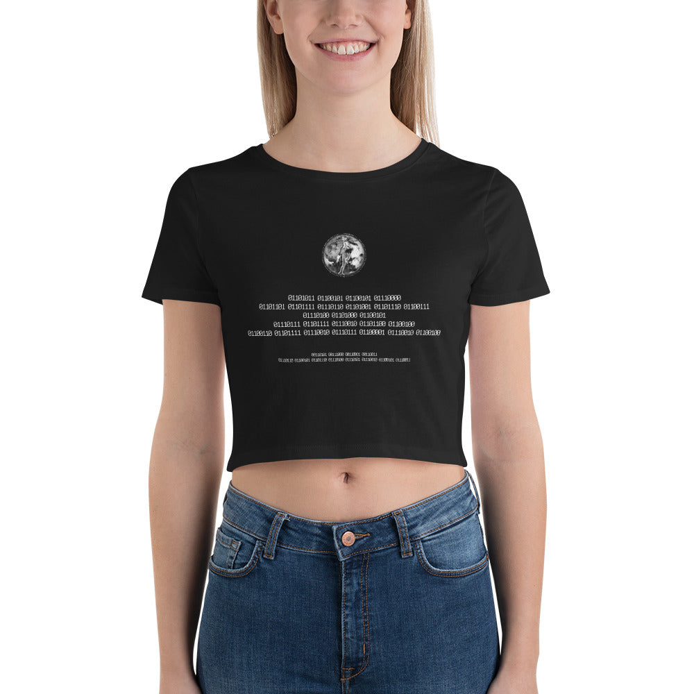 Binary Instructions To Keep Moving The World Forward With Venusian Earth In White on Women's Crop Tee Shirt