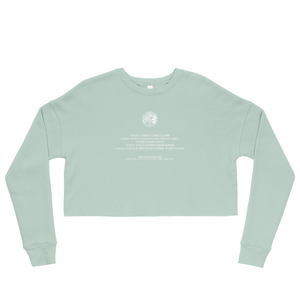 Binary Instructions To Keep Moving The World Forward With Venusian Earth In White on Women's Crop Sweatshirt