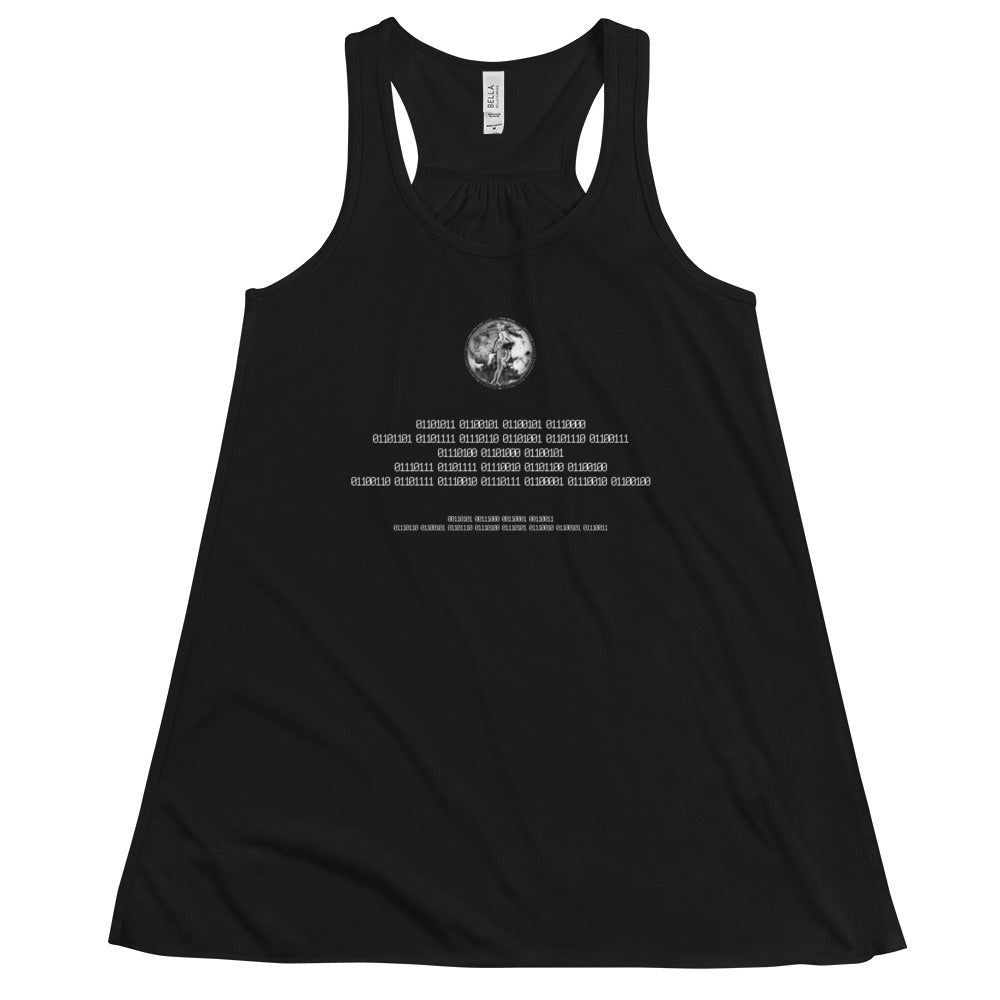 Binary Instructions To Keep Moving The World Forward With Venusian Earth In White on Women's Flowy Racerback Tank Top