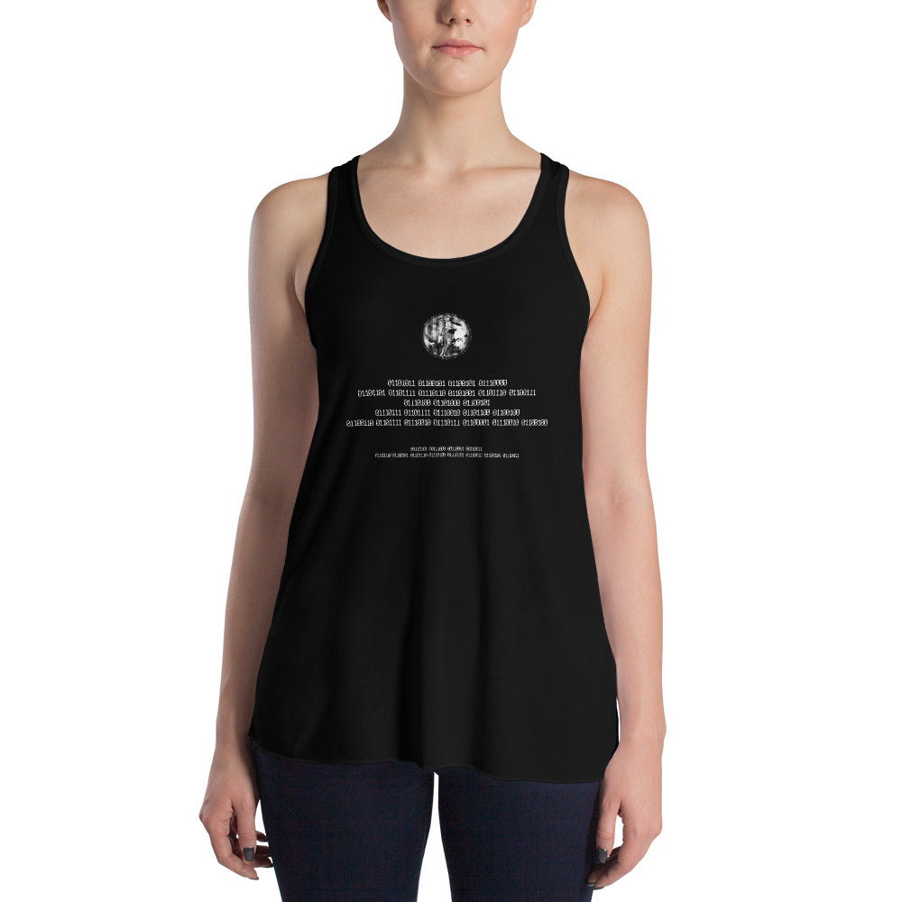 Binary Instructions To Keep Moving The World Forward With Venusian Earth In White on Women's Flowy Racerback Tank Top
