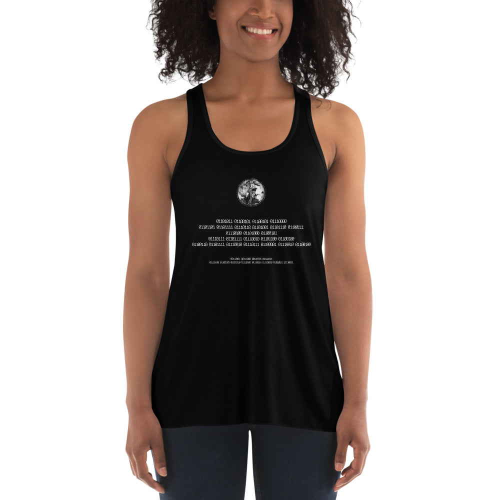 Binary Instructions To Keep Moving The World Forward With Venusian Earth In White on Women's Flowy Racerback Tank Top