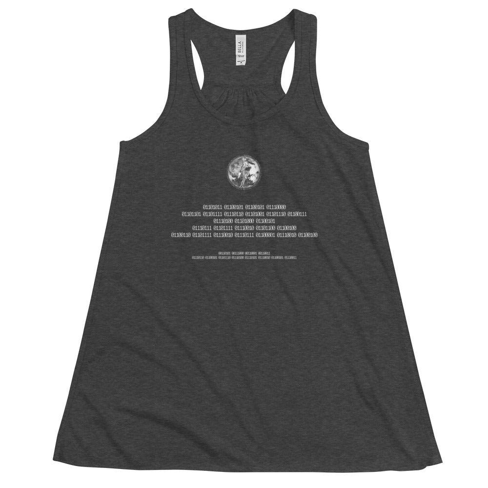 Binary Instructions To Keep Moving The World Forward With Venusian Earth In White on Women's Flowy Racerback Tank Top
