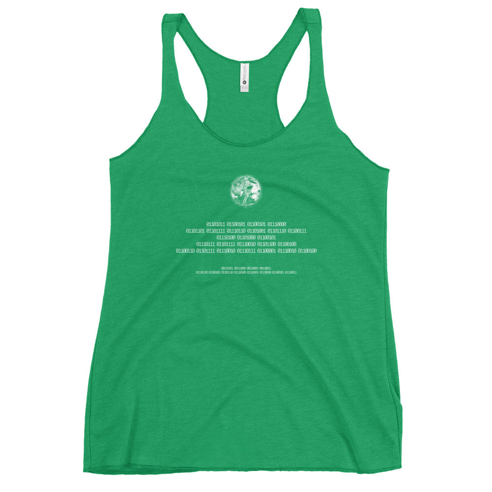 Binary Instructions To Keep Moving The World Forward With Venusian Earth In White on Women's Racerback Tank Top