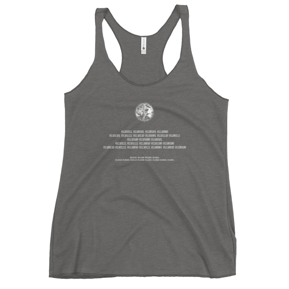 Binary Instructions To Keep Moving The World Forward With Venusian Earth In White on Women's Racerback Tank Top