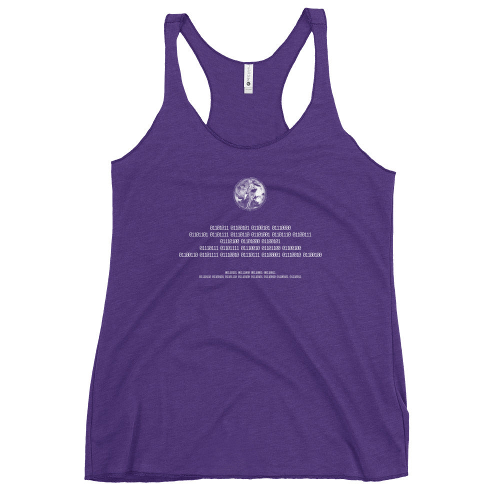 Binary Instructions To Keep Moving The World Forward With Venusian Earth In White on Women's Racerback Tank Top