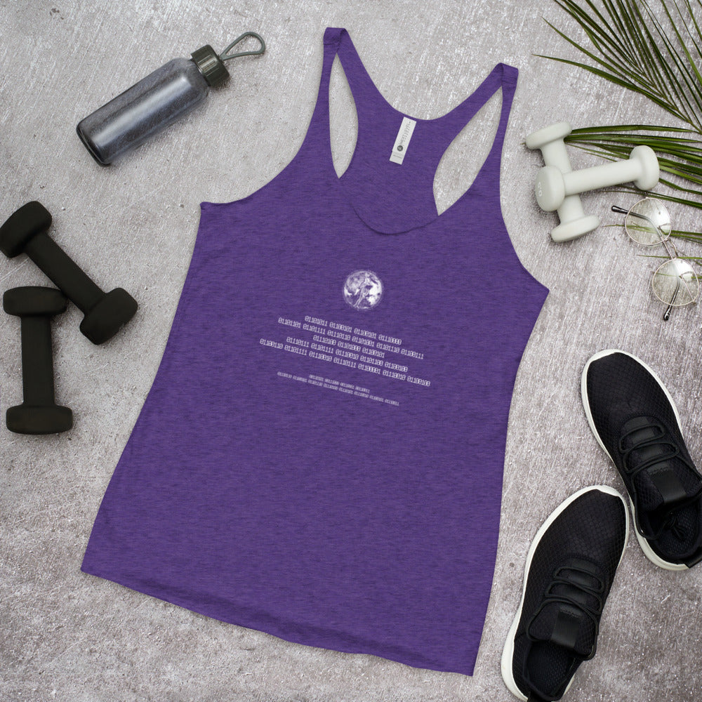 Binary Instructions To Keep Moving The World Forward With Venusian Earth In White on Women's Racerback Tank Top
