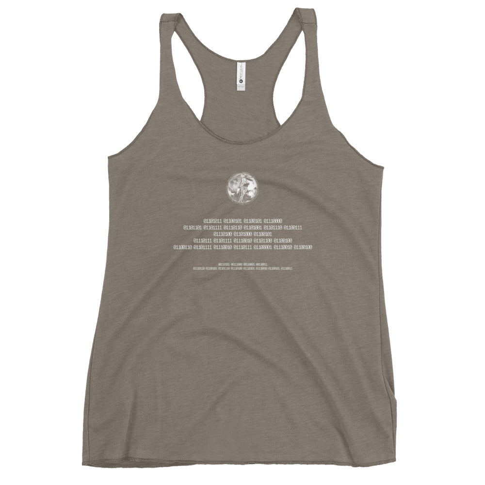 Binary Instructions To Keep Moving The World Forward With Venusian Earth In White on Women's Racerback Tank Top