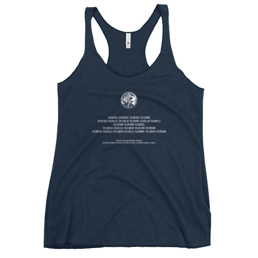 Binary Instructions To Keep Moving The World Forward With Venusian Earth In White on Women's Racerback Tank Top