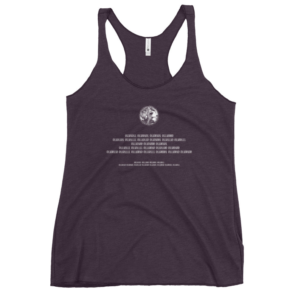 Binary Instructions To Keep Moving The World Forward With Venusian Earth In White on Women's Racerback Tank Top