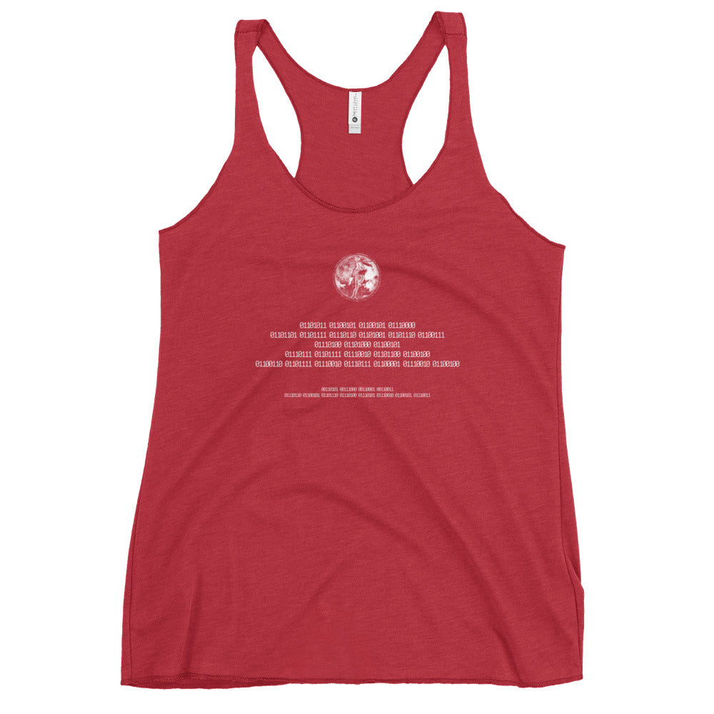 Binary Instructions To Keep Moving The World Forward With Venusian Earth In White on Women's Racerback Tank Top