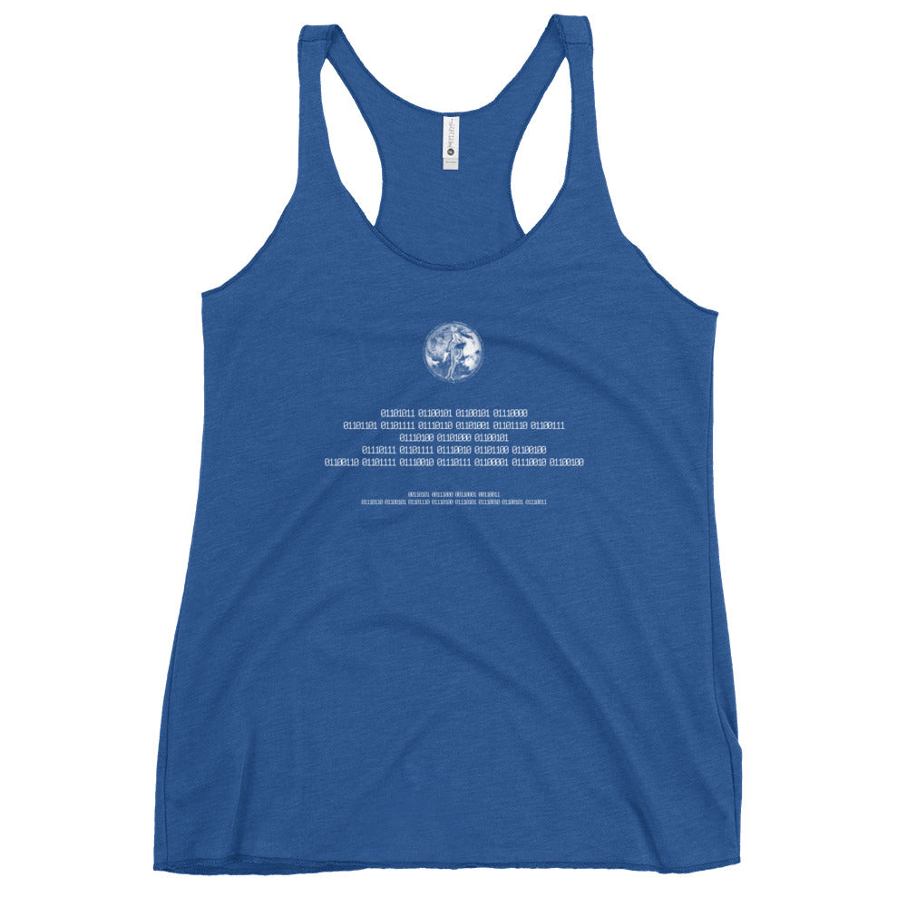 Binary Instructions To Keep Moving The World Forward With Venusian Earth In White on Women's Racerback Tank Top