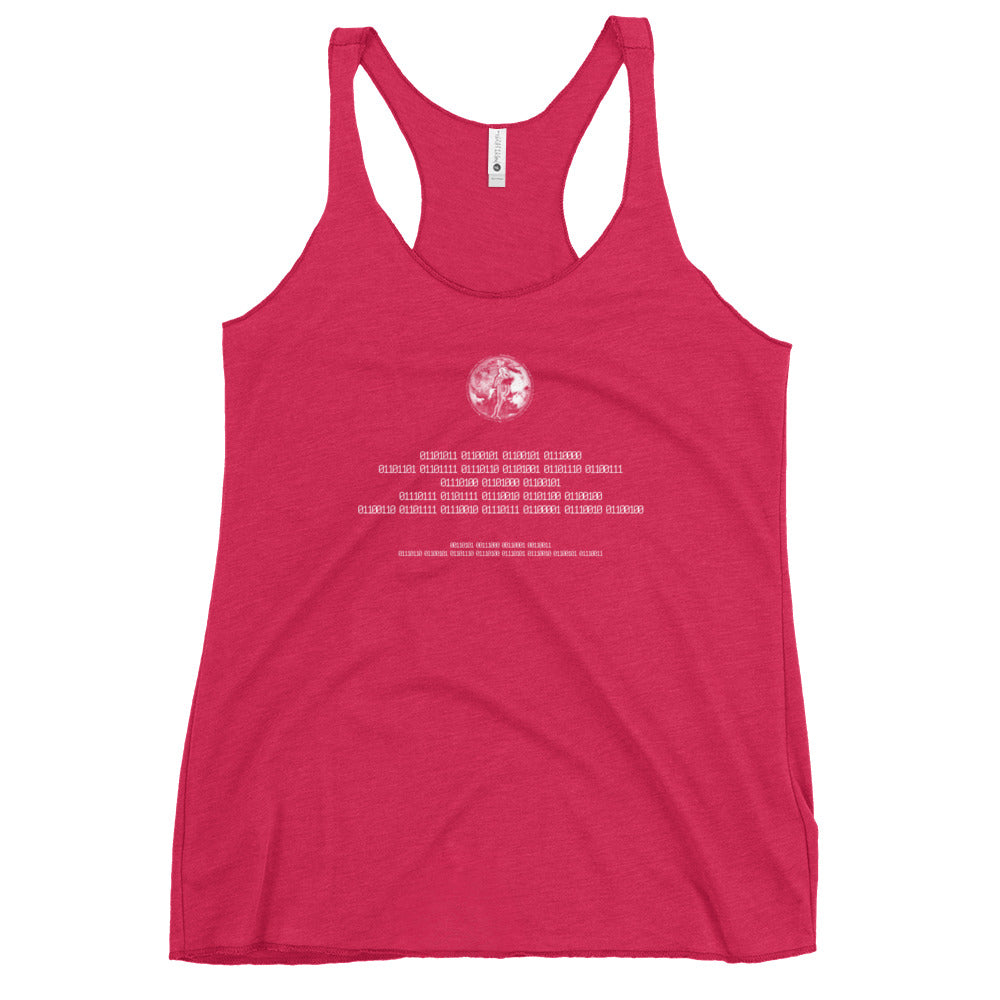 Binary Instructions To Keep Moving The World Forward With Venusian Earth In White on Women's Racerback Tank Top