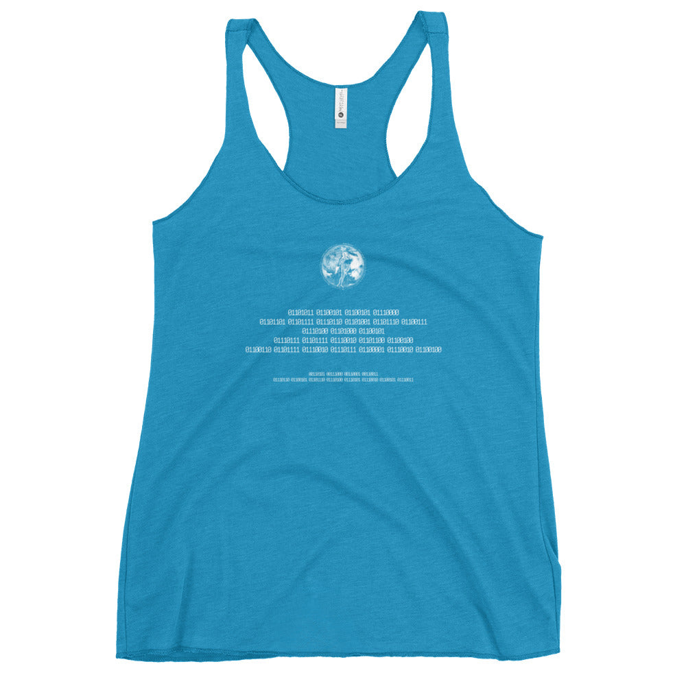Binary Instructions To Keep Moving The World Forward With Venusian Earth In White on Women's Racerback Tank Top
