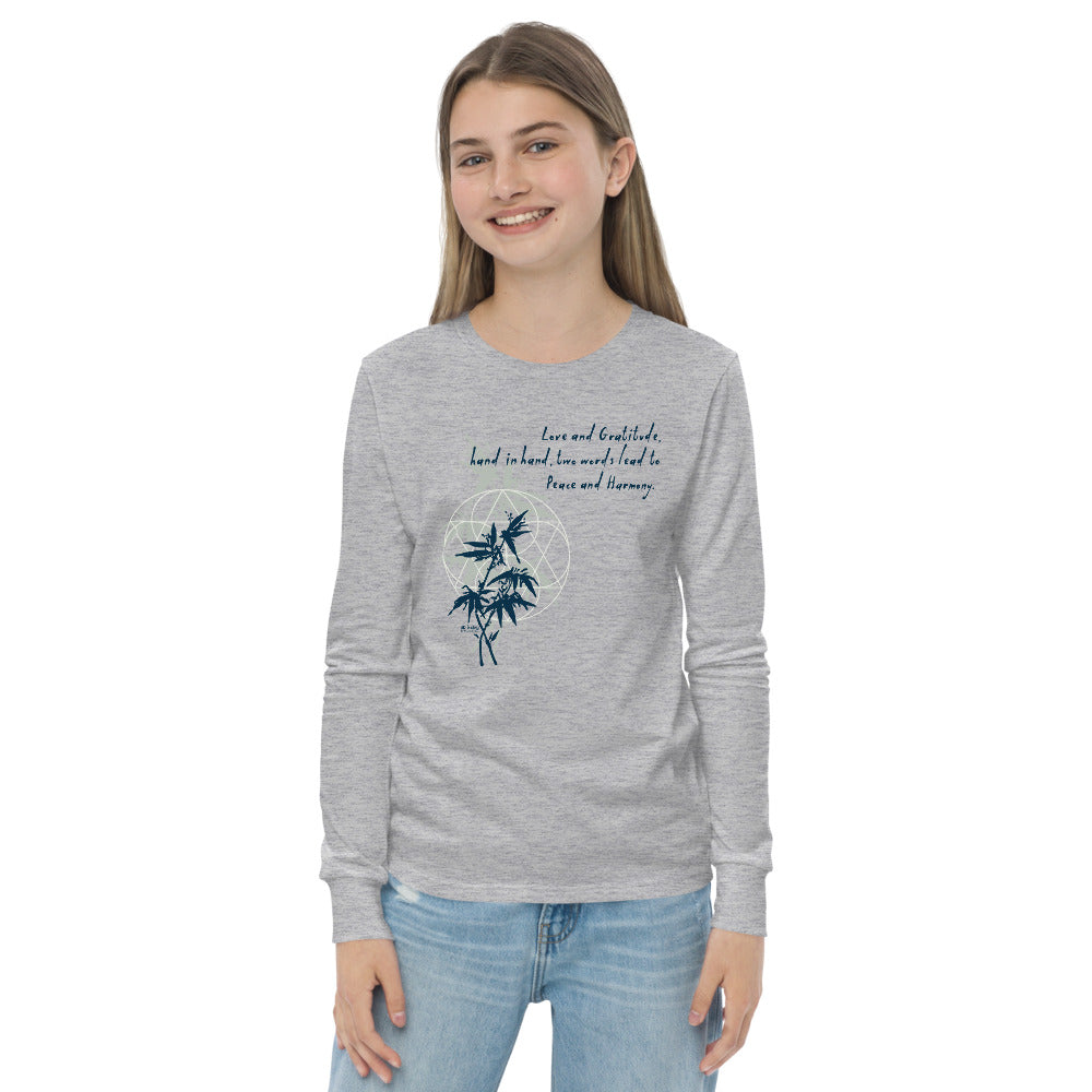Love Gratitude Peace Harmony Haiku With Bamboo on Youth Long Sleeve T-Shirt