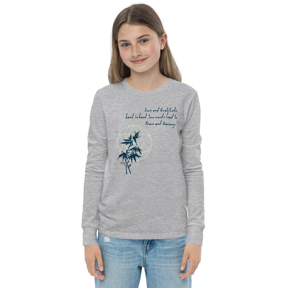 Love Gratitude Peace Harmony Haiku With Bamboo on Youth Long Sleeve T-Shirt