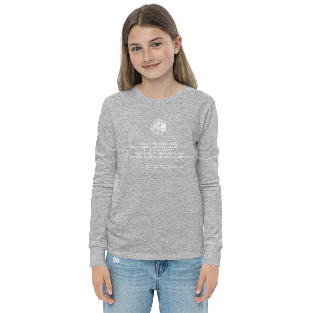 Binary Instructions To Keep Moving The World Forward With Venusian Earth In White on Youth Long Sleeve T-Shirt