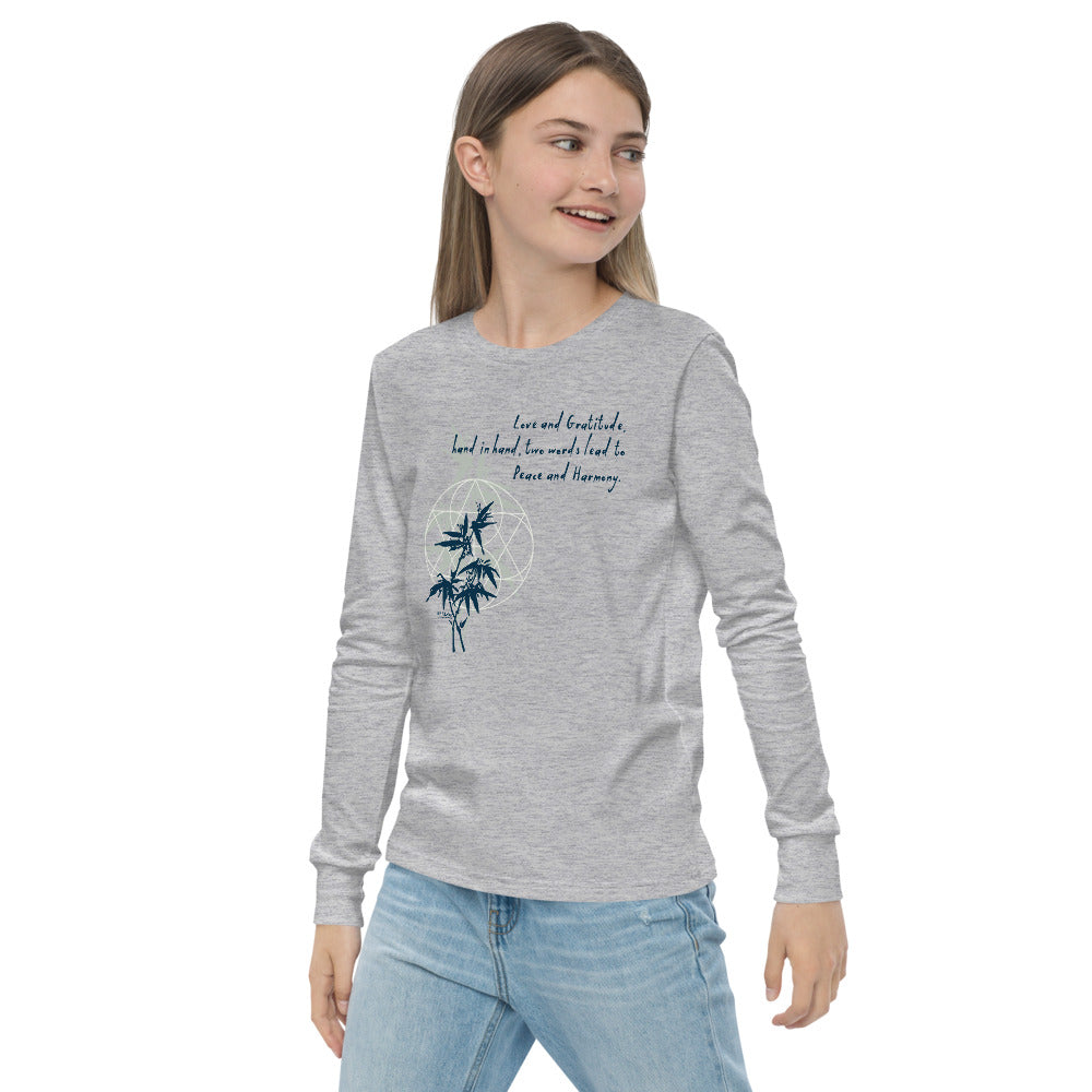 Love Gratitude Peace Harmony Haiku With Bamboo on Youth Long Sleeve T-Shirt