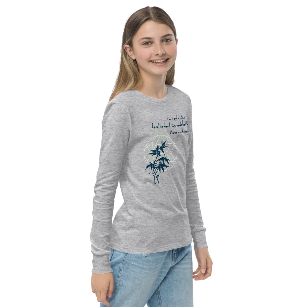 Love Gratitude Peace Harmony Haiku With Bamboo on Youth Long Sleeve T-Shirt