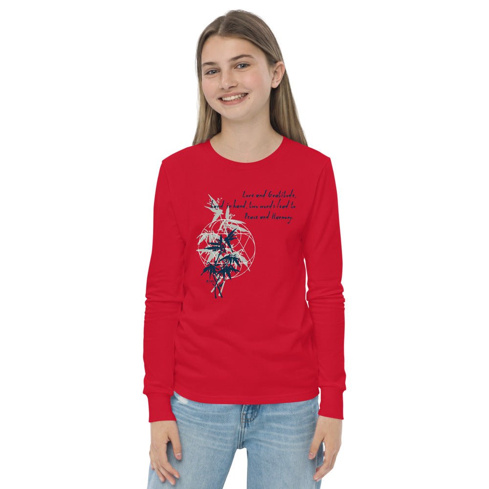 Love Gratitude Peace Harmony Haiku With Bamboo on Youth Long Sleeve T-Shirt
