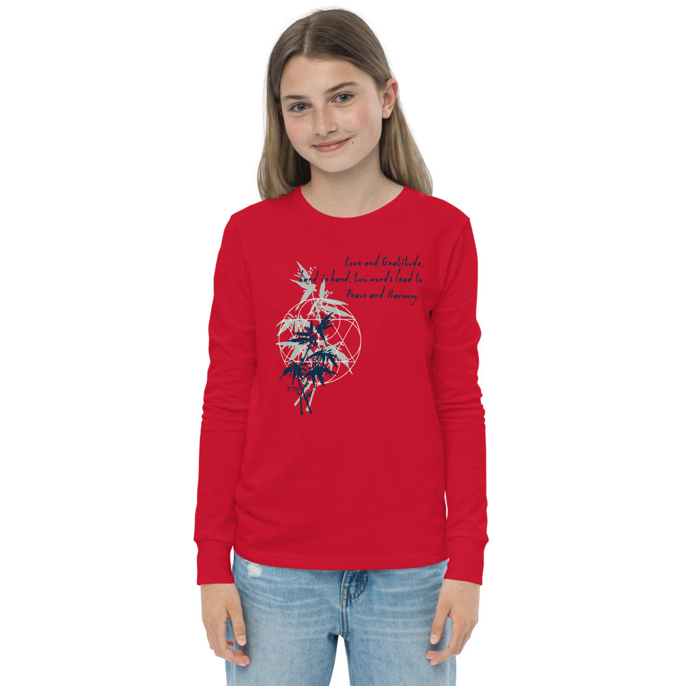 Love Gratitude Peace Harmony Haiku With Bamboo on Youth Long Sleeve T-Shirt