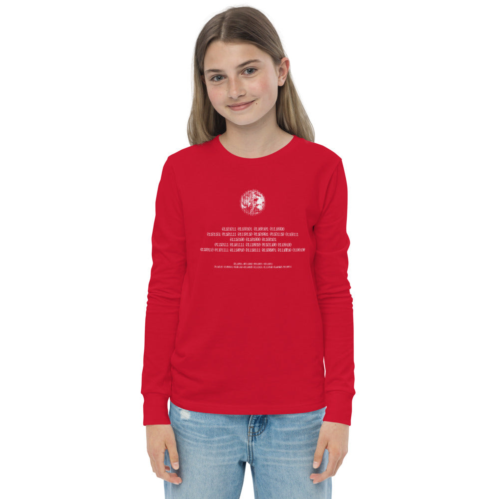 Binary Instructions To Keep Moving The World Forward With Venusian Earth In White on Youth Long Sleeve T-Shirt