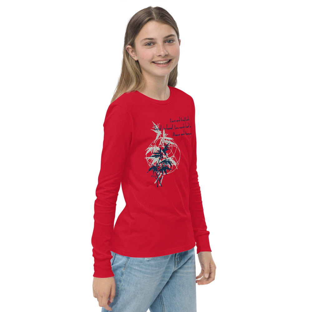 Love Gratitude Peace Harmony Haiku With Bamboo on Youth Long Sleeve T-Shirt